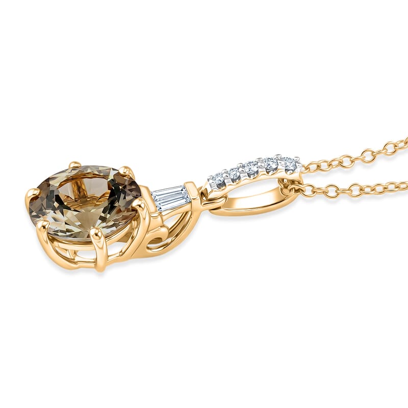 100 Facets AAA Turkizite and Luxuriant Lab Grown Diamond E-F VS 2.00 ctw Golden Autumn Glow Pendant Necklace in 10K Yellow Gold 20 Inches