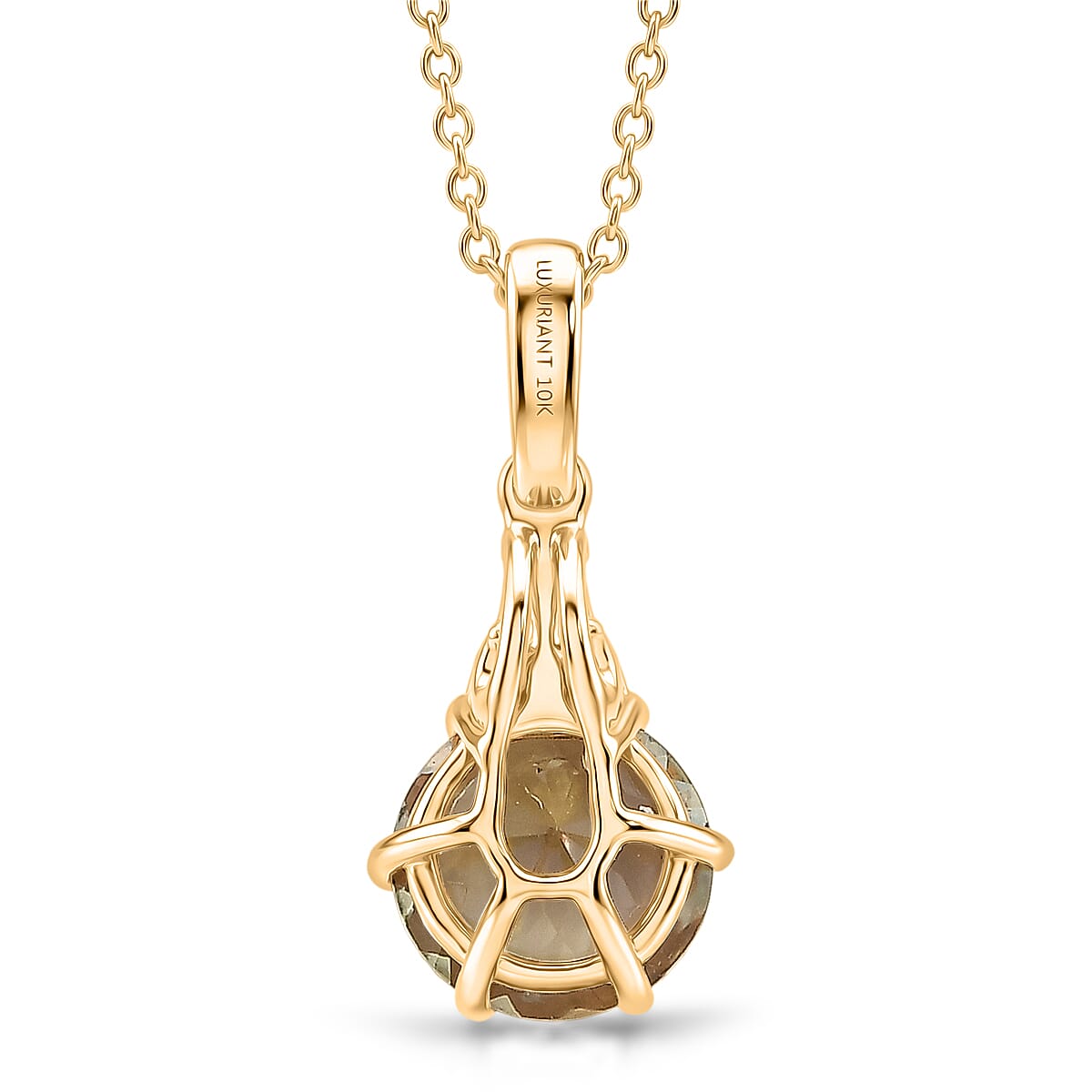 100 Facets AAA Turkizite and Luxuriant Lab Grown Diamond E-F VS 2.00 ctw Golden Autumn Glow Pendant Necklace in 10K Yellow Gold 20 Inches image number 4