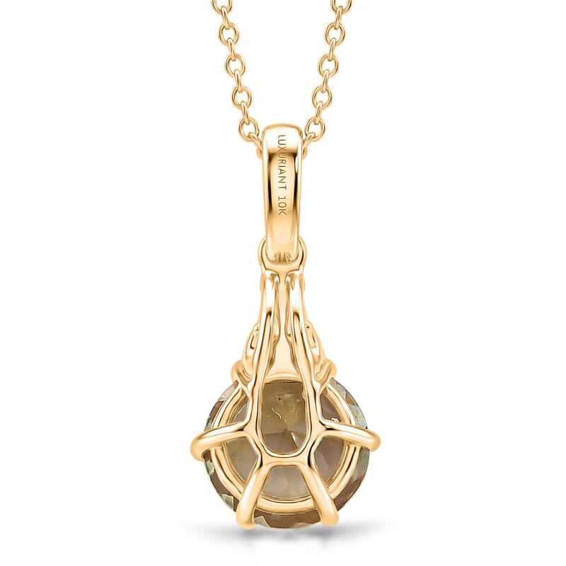 100 Facets AAA Turkizite and Luxuriant Lab Grown Diamond E-F VS 2.00 ctw Golden Autumn Glow Pendant Necklace in 10K Yellow Gold 20 Inches