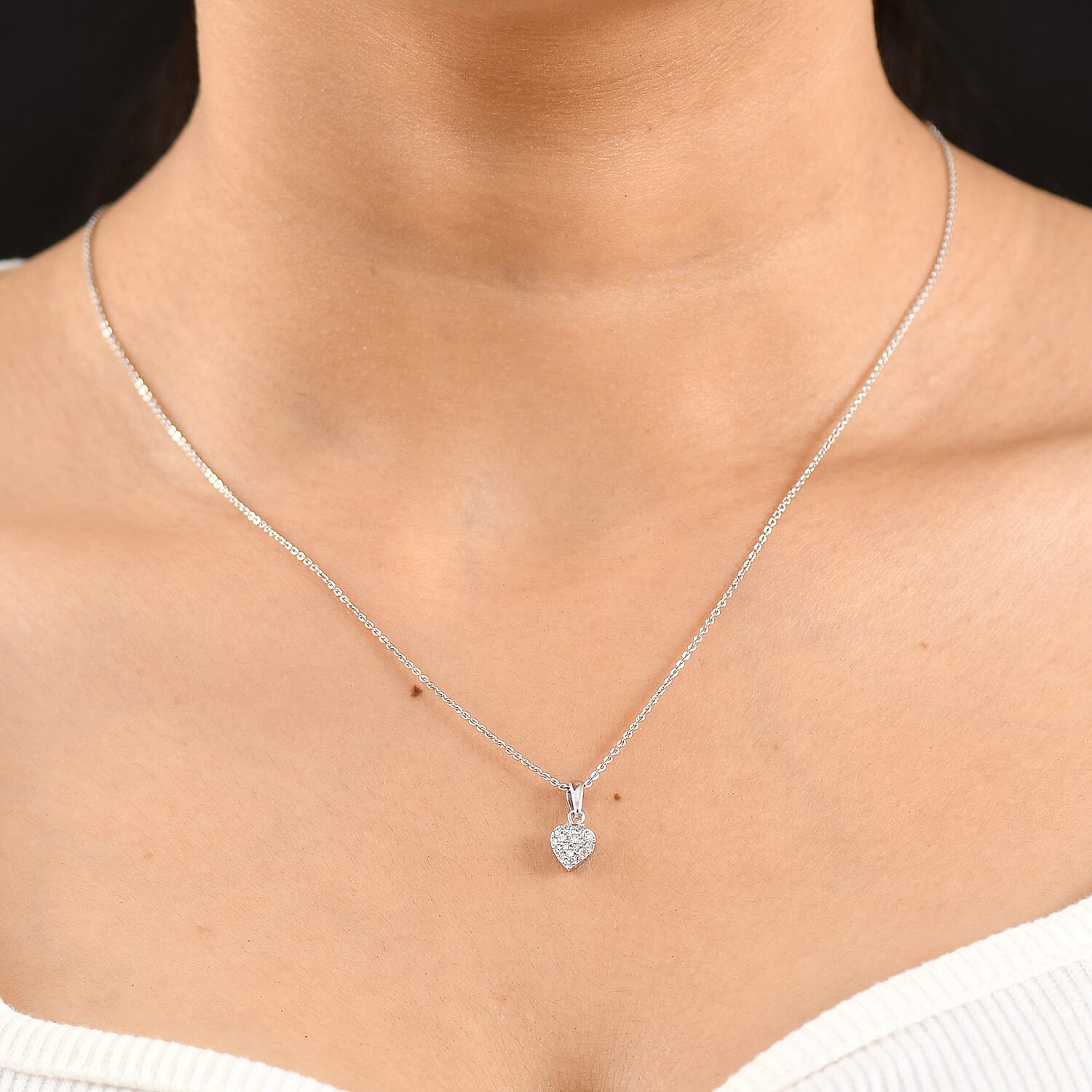 Luxuriant Lab Grown Diamond G-H SI 0.15 ctw Pendant Necklace in Rhodium Over Sterling Silver 20 Inches