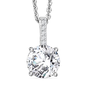 D'Joy Certified Moissanite (D-E, VVS1- VVS2) 1.30 ctw Forever Sparkle Pendant Necklace in Rhodium Over Sterling Silver 20 Inches
