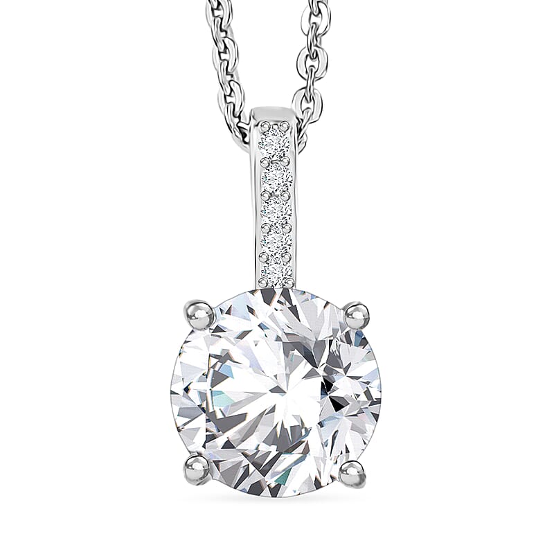 D'Joy Certified Moissanite (D-E, VVS1- VVS2) 1.30 ctw Forever Sparkle Pendant Necklace in Rhodium Over Sterling Silver 20 Inches