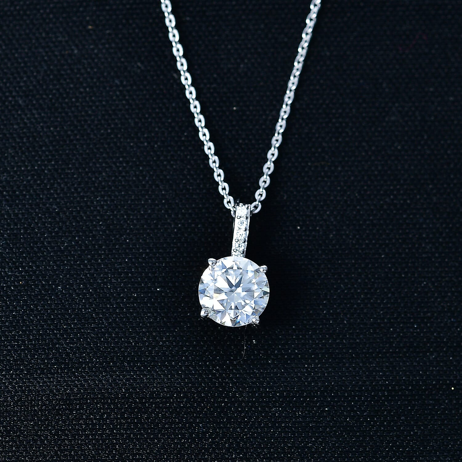 D'Joy Certified Moissanite (D-E, VVS1- VVS2) 1.30 ctw Forever Sparkle Pendant Necklace in Rhodium Over Sterling Silver 20 Inches