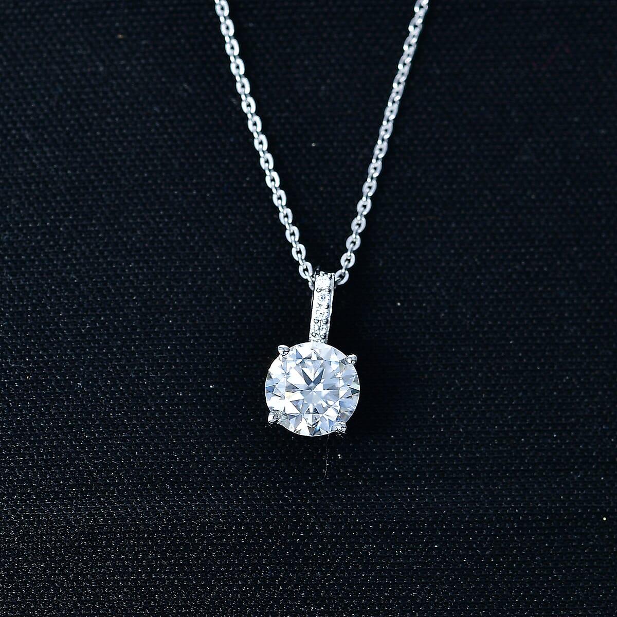 D'Joy Certified Moissanite (D-E, VVS1- VVS2) 1.30 ctw Forever Sparkle Pendant Necklace in Rhodium Over Sterling Silver 20 Inches image number 1