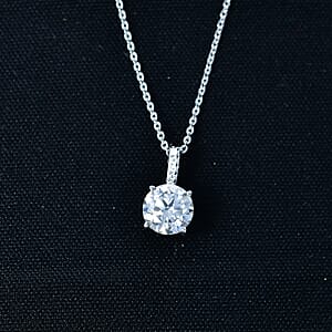 D'Joy Certified Moissanite (D-E, VVS1- VVS2) 1.30 ctw Forever Sparkle Pendant Necklace in Rhodium Over Sterling Silver 20 Inches