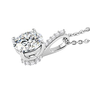 D'Joy Certified Moissanite (D-E, VVS1- VVS2) 1.30 ctw Forever Sparkle Pendant Necklace in Rhodium Over Sterling Silver 20 Inches