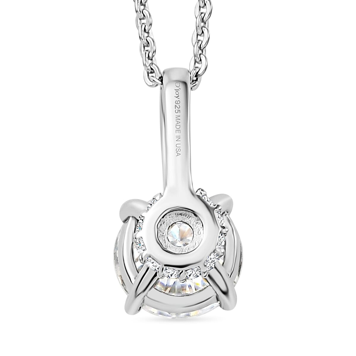 D'Joy Certified Moissanite (D-E, VVS1- VVS2) 1.30 ctw Forever Sparkle Pendant Necklace in Rhodium Over Sterling Silver 20 Inches image number 4