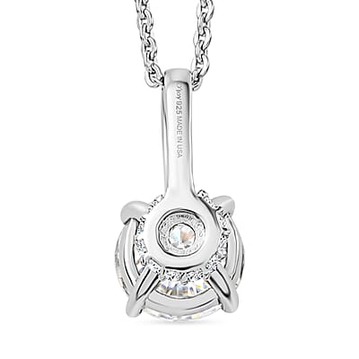 D'Joy Certified Moissanite (D-E, VVS1- VVS2) 1.30 ctw Forever Sparkle Pendant Necklace in Rhodium Over Sterling Silver 20 Inches
