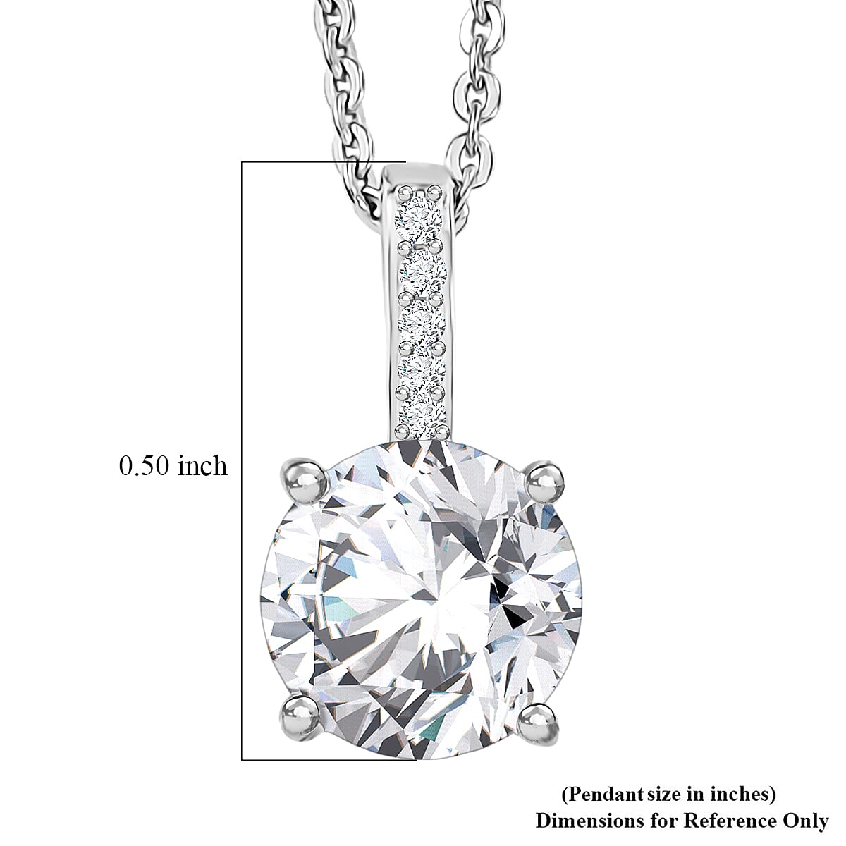D'Joy Certified Moissanite (D-E, VVS1- VVS2) 1.30 ctw Forever Sparkle Pendant Necklace in Rhodium Over Sterling Silver 20 Inches image number 5