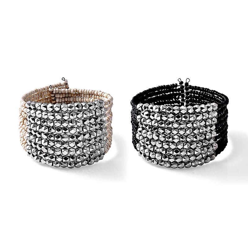 Set of 2 Seed Beads Cuff Bracelet (Adjustable)