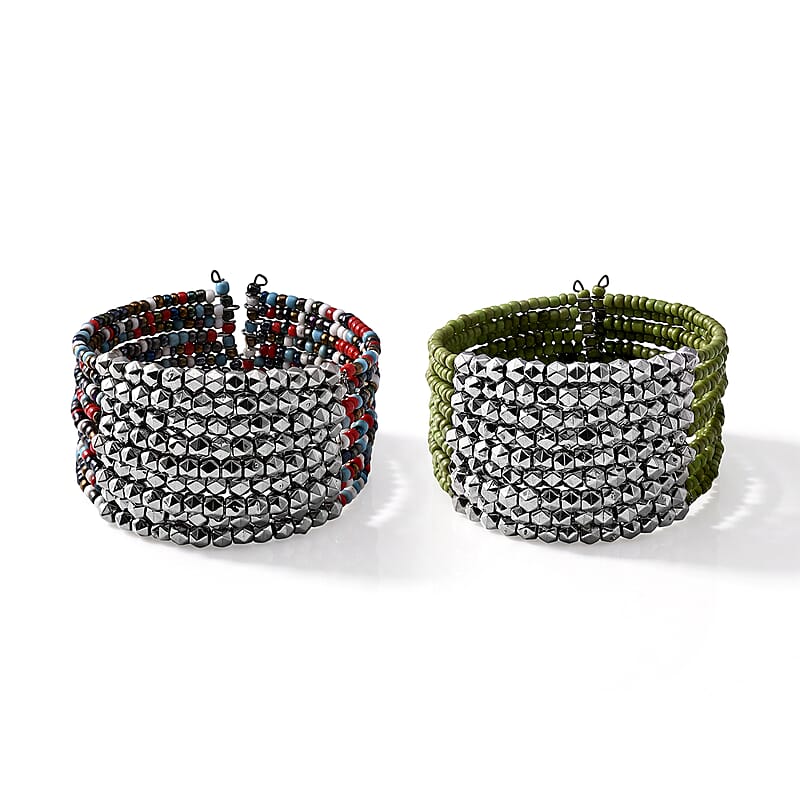 Set of 2 Seed Beads Cuff Bracelet (Adjustable)