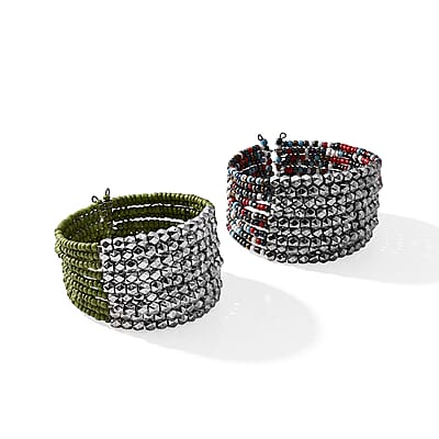 Set of 2 Seed Beads Cuff Bracelet (Adjustable)