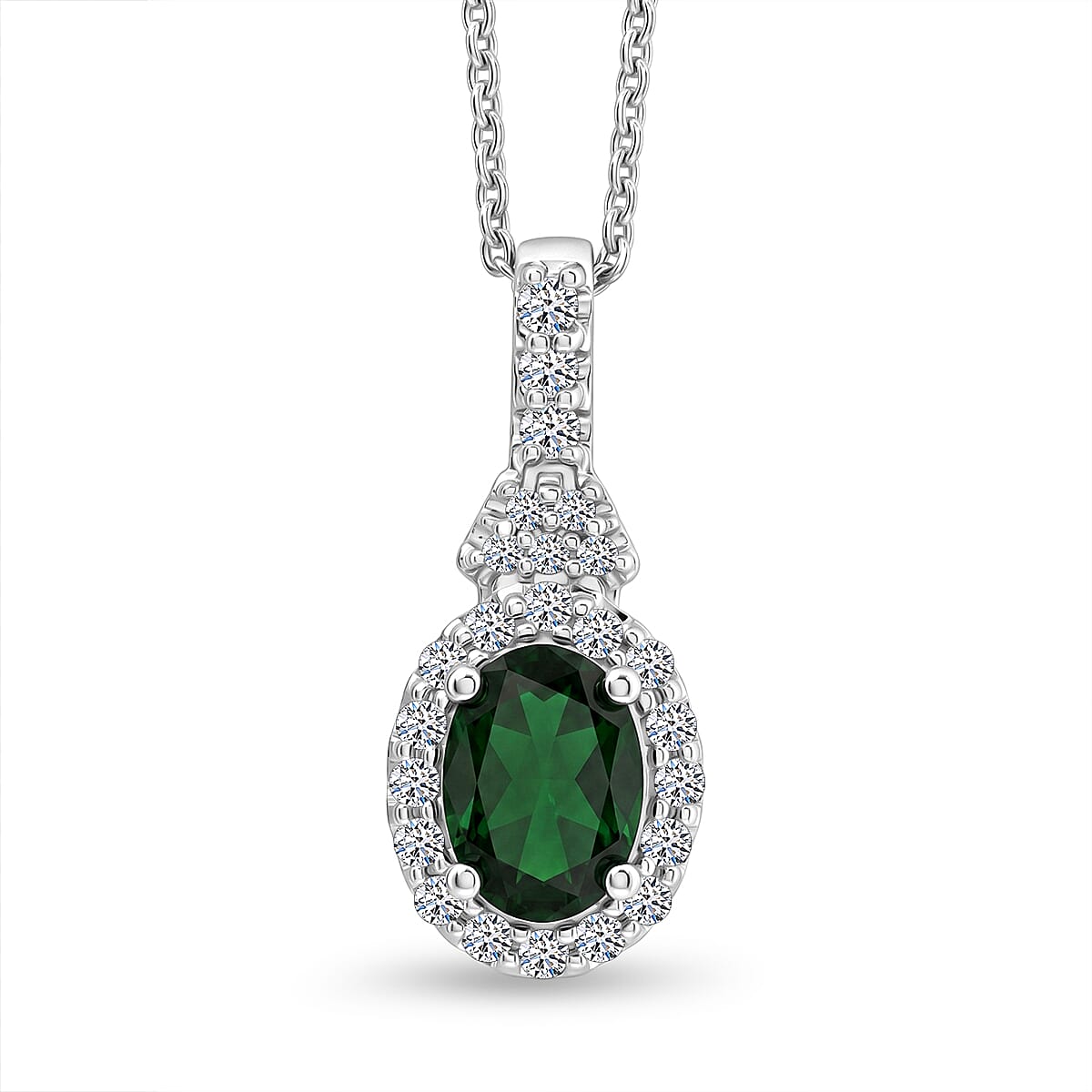 Certified & Appraised Premium Tsavorite Garnet and Luxuriant Lab Grown Diamond G-H SI 1.10 ctw Pendant Necklace in Rhodium Over Sterling Silver (18 Inches)