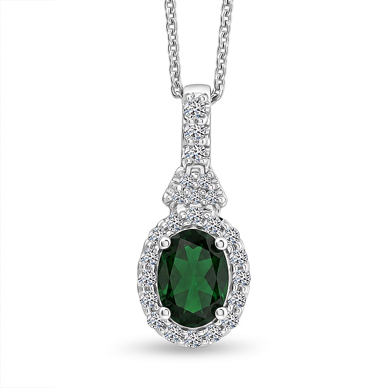 Certified & Appraised Premium Tsavorite Garnet and Luxuriant Lab Grown Diamond G-H SI 1.10 ctw Pendant Necklace in Rhodium Over Sterling Silver (18 Inches)