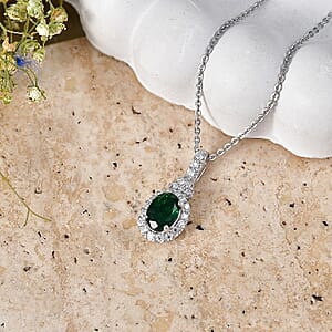 Certified & Appraised Premium Tsavorite Garnet and Luxuriant Lab Grown Diamond G-H SI 1.10 ctw Pendant Necklace in Rhodium Over Sterling Silver (18 Inches)