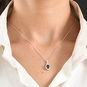Certified & Appraised Premium Tsavorite Garnet and Luxuriant Lab Grown Diamond G-H SI 1.10 ctw Pendant Necklace in Rhodium Over Sterling Silver (18 Inches)