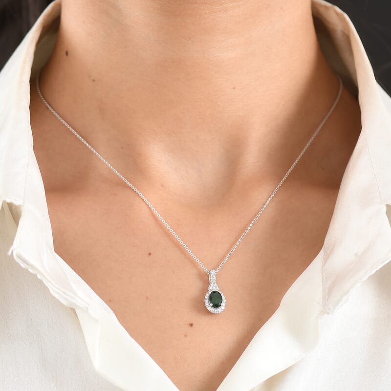 Certified & Appraised Premium Tsavorite Garnet and Luxuriant Lab Grown Diamond G-H SI 1.10 ctw Pendant Necklace in Rhodium Over Sterling Silver (18 Inches)
