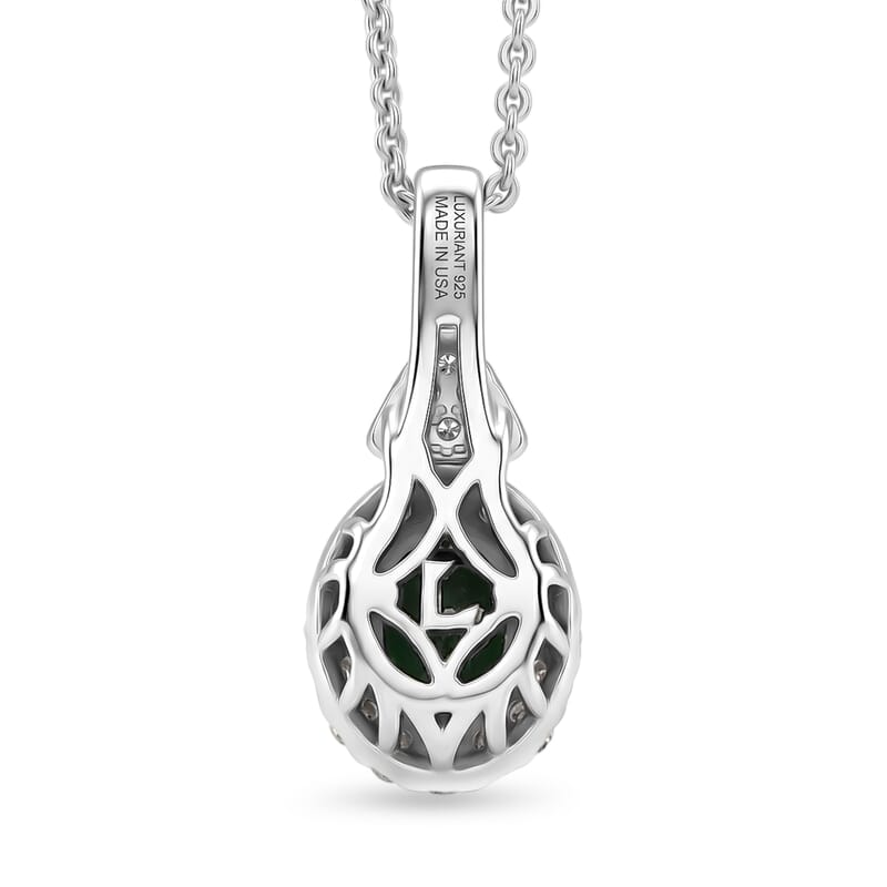Certified & Appraised Premium Tsavorite Garnet and Luxuriant Lab Grown Diamond G-H SI 1.10 ctw Pendant Necklace in Rhodium Over Sterling Silver (18 Inches)