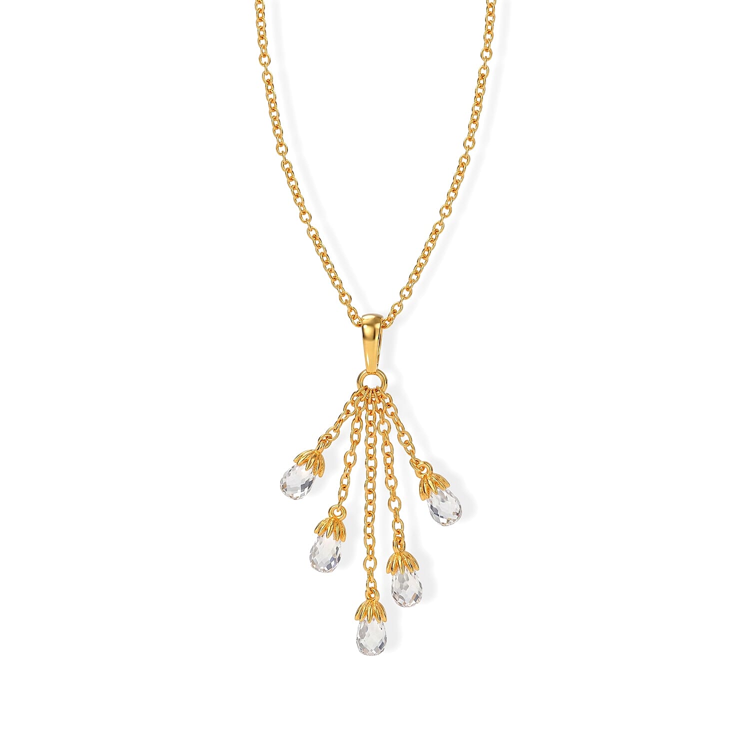 EverTrue Simulated Diamond Pendant in 18K YG Plated with ION Plated YG Stainless Steel Necklace 20 Inches