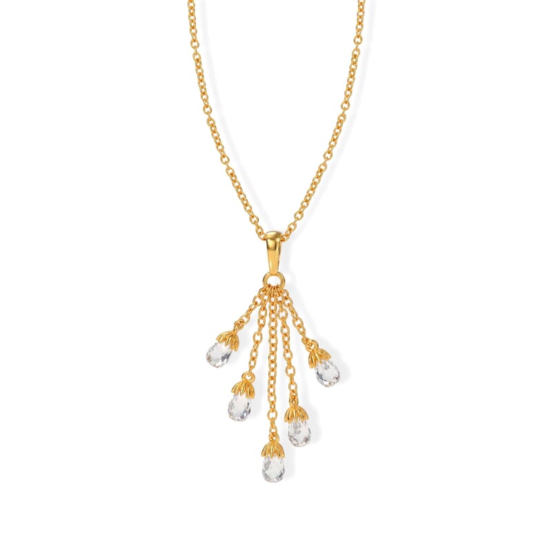 EverTrue Simulated Diamond Dew Drop Pendant in 18K YG Plated with ION Plated YG Stainless Steel Necklace 20 Inches