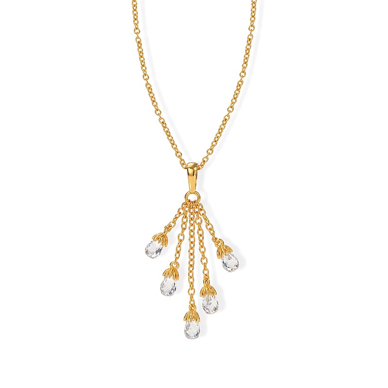 EverTrue Simulated Diamond Pendant in 18K YG Plated with ION Plated YG Stainless Steel Necklace 20 Inches