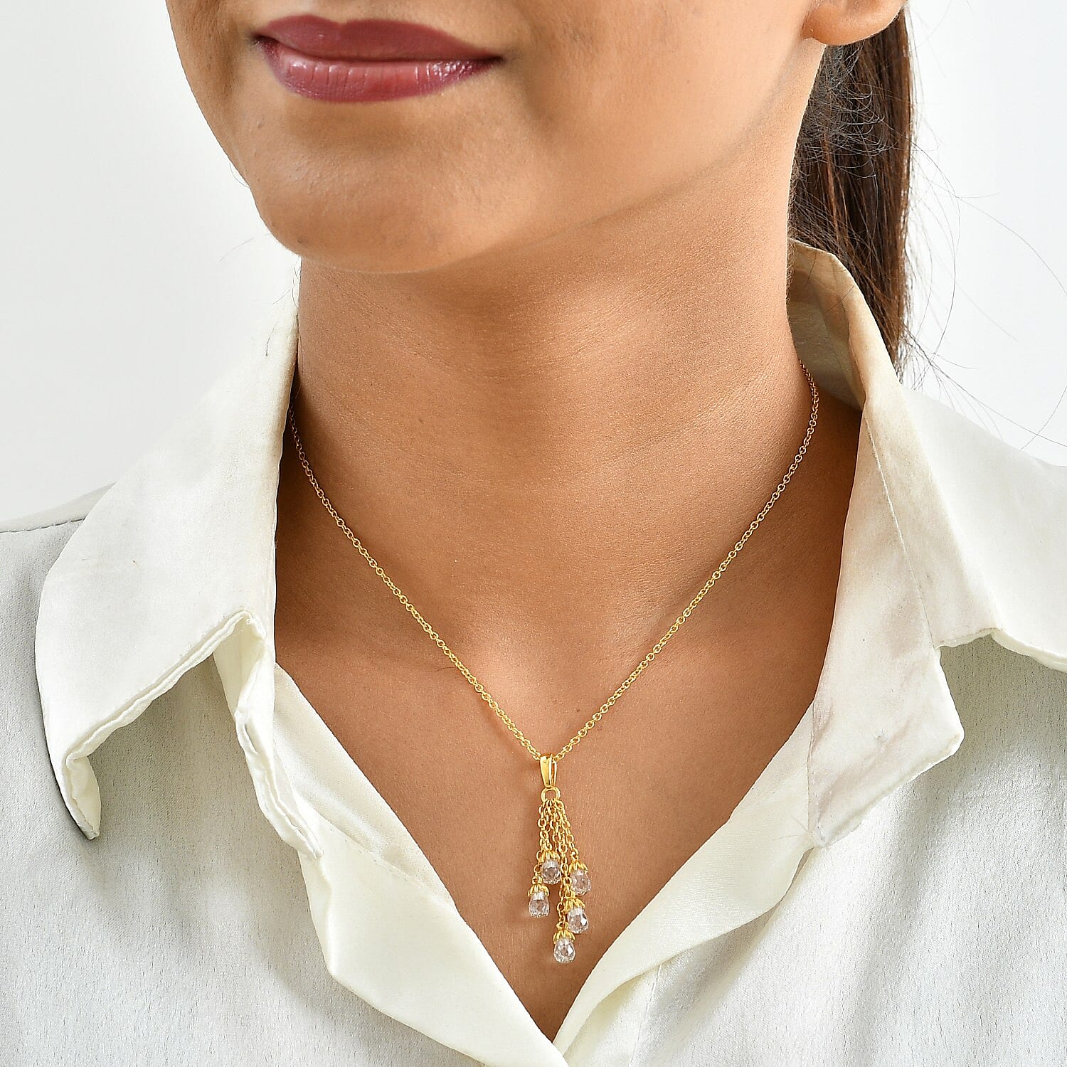 EverTrue Simulated Diamond Pendant in 18K YG Plated with ION Plated YG Stainless Steel Necklace 20 Inches