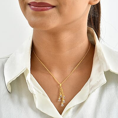 EverTrue Simulated Diamond Pendant in 18K YG Plated with ION Plated YG Stainless Steel Necklace 20 Inches