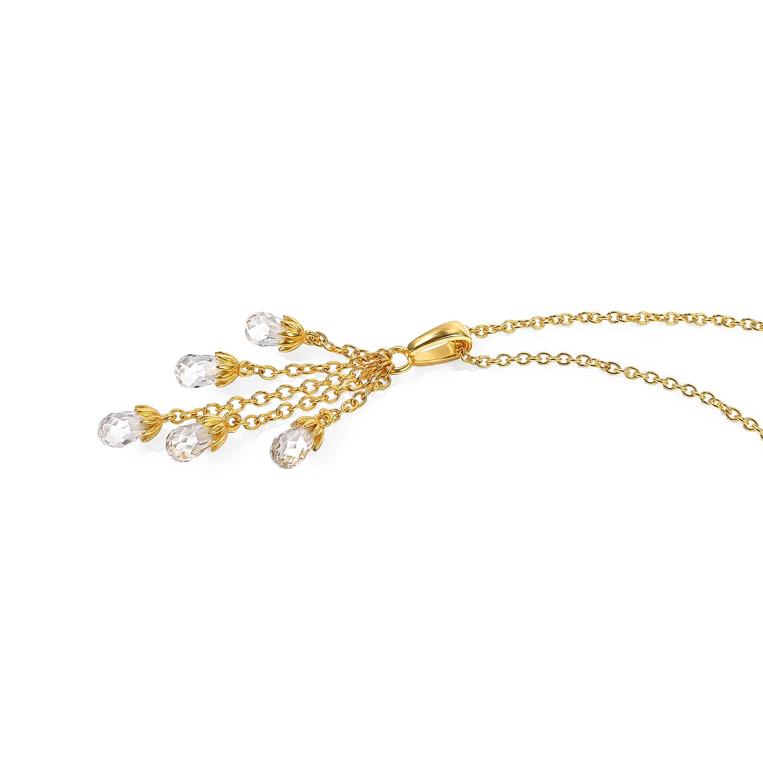 EverTrue Simulated Diamond Pendant in 18K YG Plated with ION Plated YG Stainless Steel Necklace 20 Inches