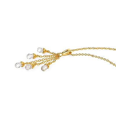 EverTrue Simulated Diamond Pendant in 18K YG Plated with ION Plated YG Stainless Steel Necklace 20 Inches