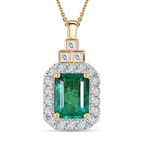 Certified & Appraised Luxoro AAA Kagem Zambian Emerald and Diamond I2 2.10 ctw Pendant Necklace in 10K Yellow Gold 20 Inches
