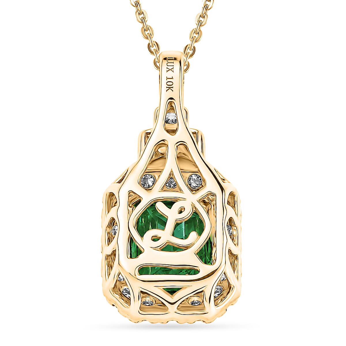 Certified & Appraised Luxoro AAA Kagem Zambian Emerald and Diamond I2 2.10 ctw Pendant Necklace in 10K Yellow Gold 20 Inches image number 4