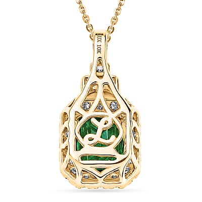Certified & Appraised Luxoro AAA Kagem Zambian Emerald and Diamond I2 2.10 ctw Pendant Necklace in 10K Yellow Gold 20 Inches