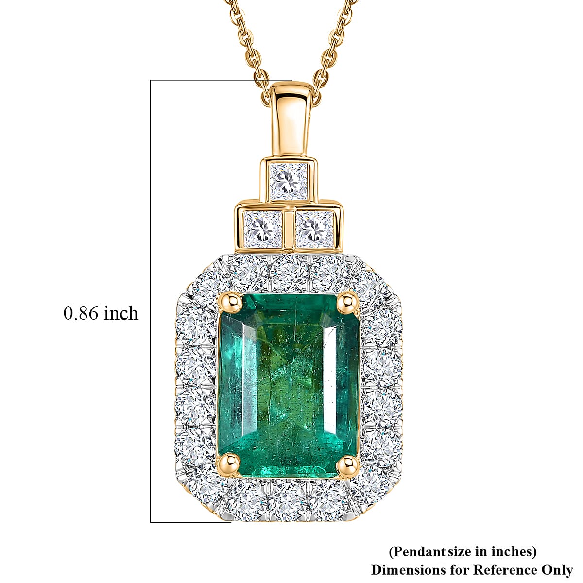 Certified & Appraised Luxoro AAA Kagem Zambian Emerald and Diamond I2 2.10 ctw Pendant Necklace in 10K Yellow Gold 20 Inches