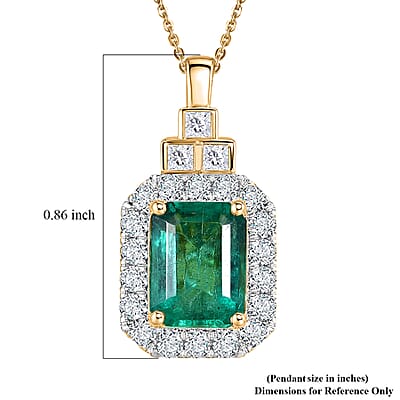 Certified & Appraised Luxoro AAA Kagem Zambian Emerald and Diamond I2 2.10 ctw Pendant Necklace in 10K Yellow Gold 20 Inches
