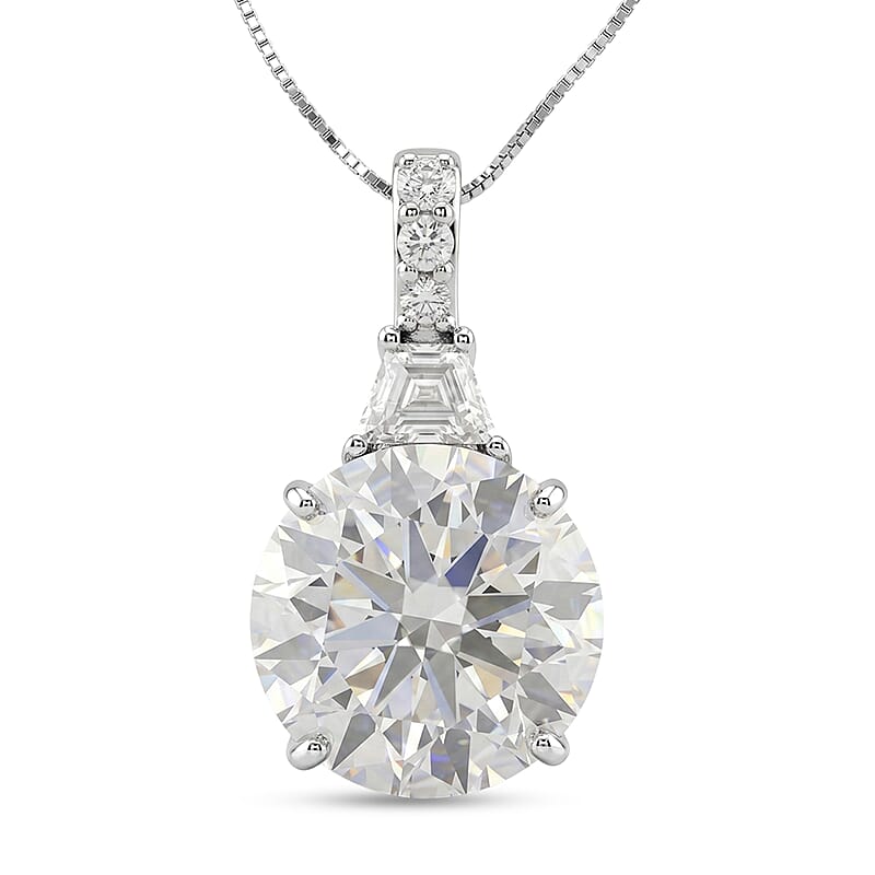 D'Joy Moissanite 10.60 ctw Timeless Brilliance Pendant Necklace in Rhodium Over Sterling Silver 18 Inches