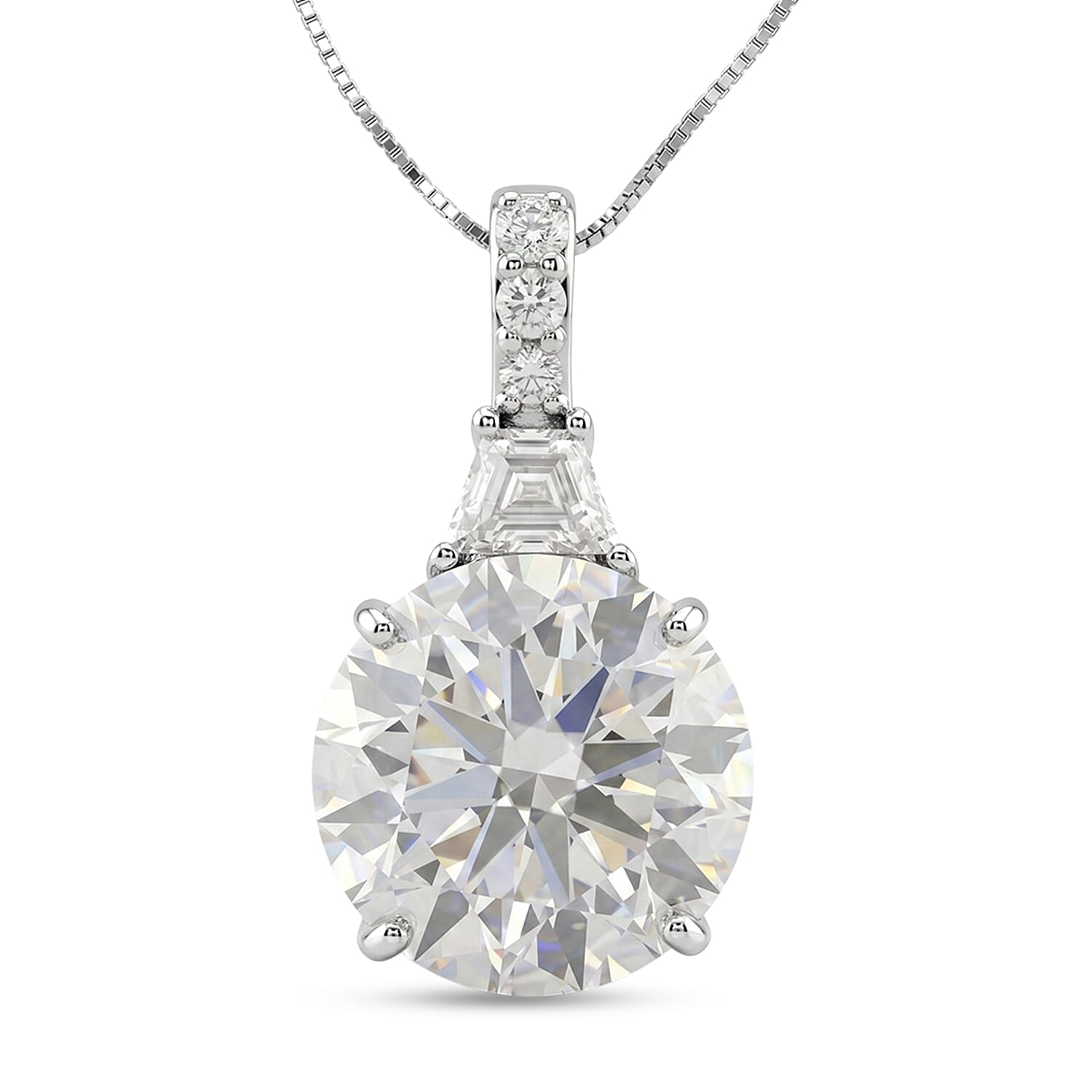 D'Joy Moissanite 10.60 ctw Timeless Brilliance Pendant Necklace in Rhodium Over Sterling Silver 18 Inches
