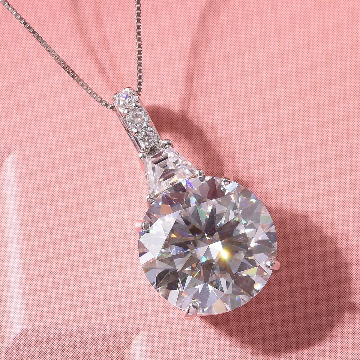 D'Joy Moissanite 10.60 ctw Timeless Brilliance Pendant Necklace in Rhodium Over Sterling Silver 18 Inches image number 1