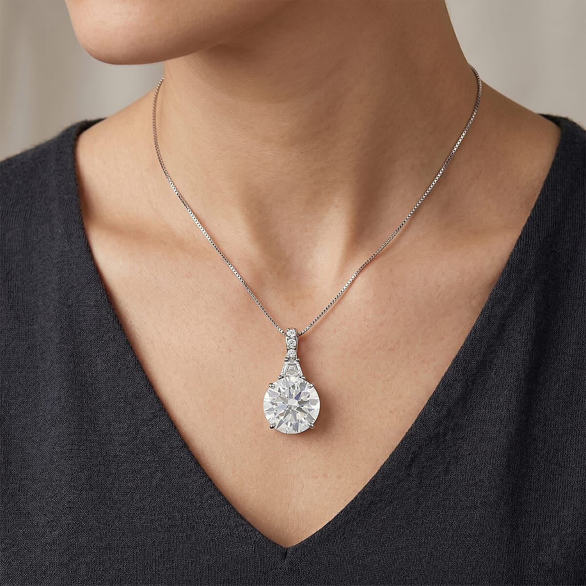 D'Joy Moissanite 10.60 ctw Timeless Brilliance Pendant Necklace in Rhodium Over Sterling Silver 18 Inches image number 2