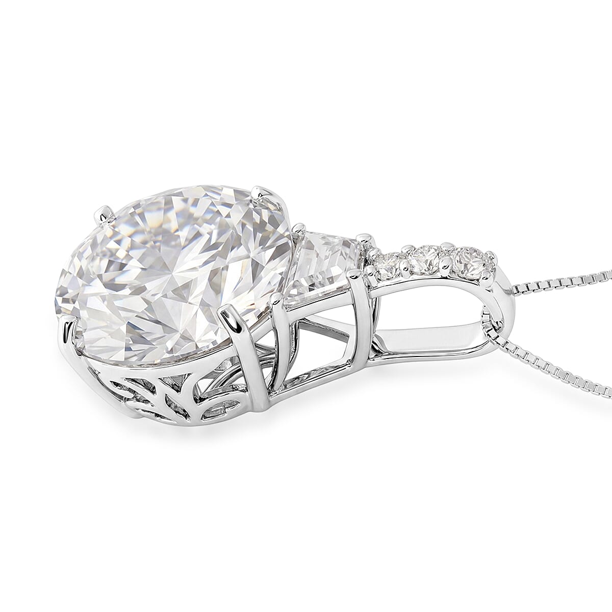 D'Joy Moissanite 10.60 ctw Timeless Brilliance Pendant Necklace in Rhodium Over Sterling Silver 18 Inches image number 3