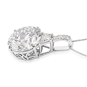 D'Joy Moissanite 10.60 ctw Timeless Brilliance Pendant Necklace in Rhodium Over Sterling Silver 18 Inches