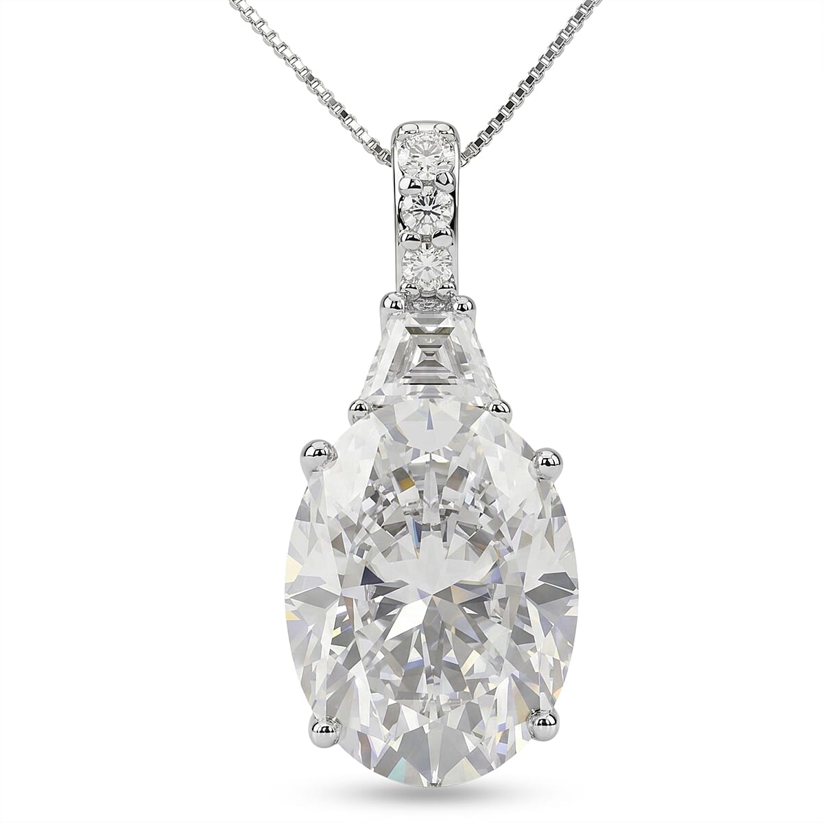 D'Joy Moissanite 10.60 ctw Timeless Brilliance Pendant Necklace in Rhodium Over Sterling Silver 18 Inches