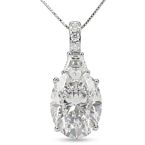 D'Joy Moissanite 10.60 ctw Timeless Brilliance Pendant Necklace in Rhodium Over Sterling Silver 18 Inches