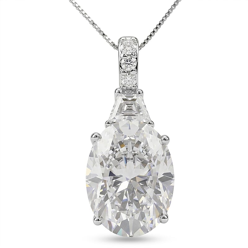D'Joy Moissanite 10.60 ctw Timeless Brilliance Pendant Necklace in Rhodium Over Sterling Silver 18 Inches