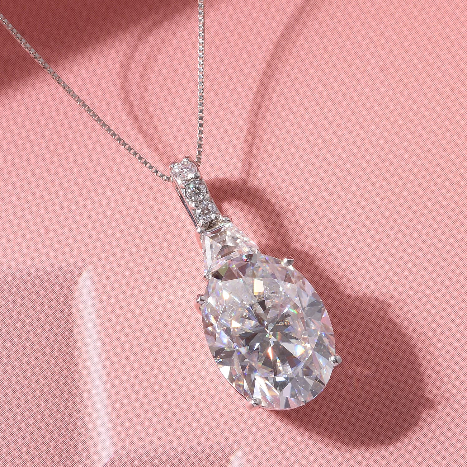 D'Joy Moissanite 10.60 ctw Timeless Brilliance Pendant Necklace in Rhodium Over Sterling Silver 18 Inches