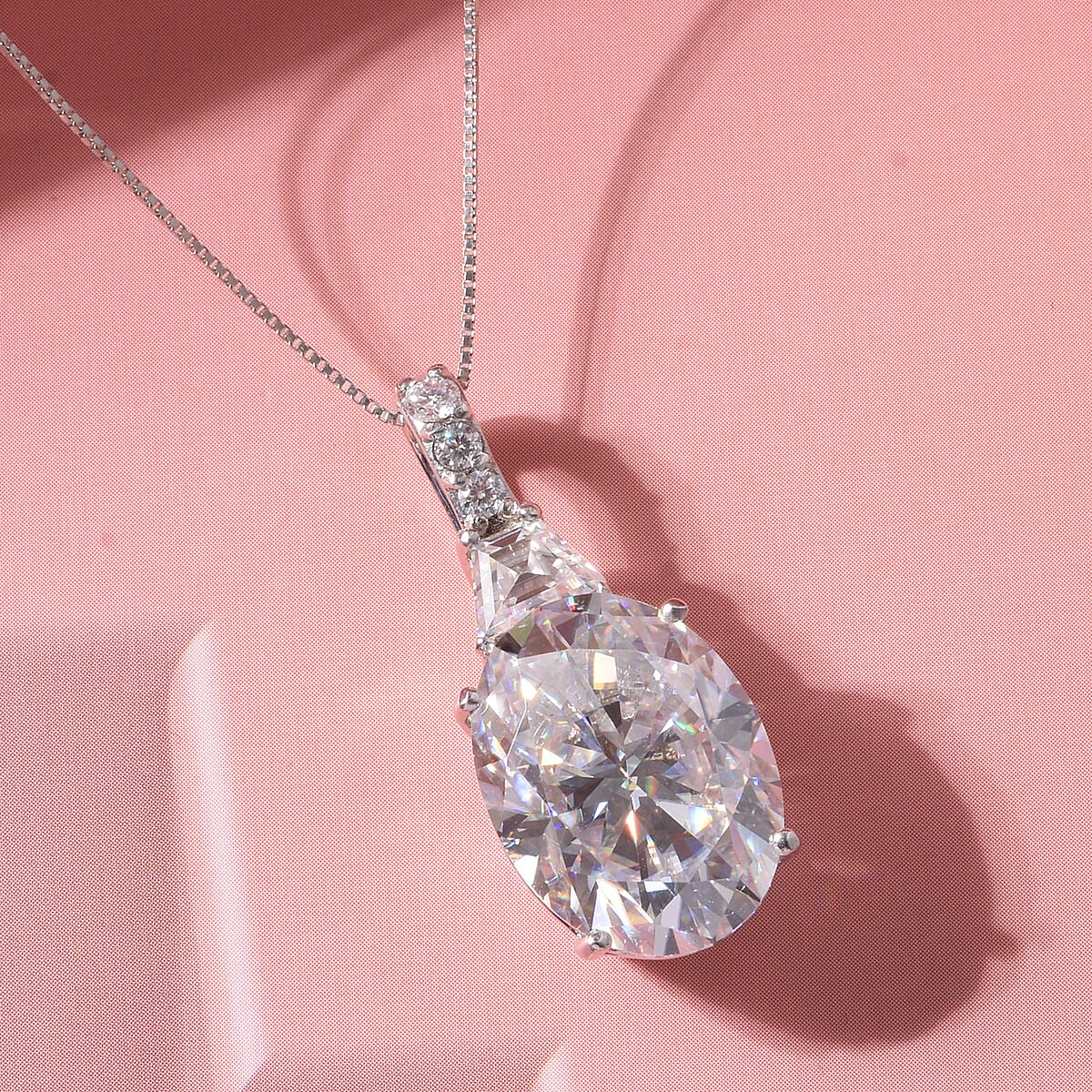 D'Joy Moissanite 10.60 ctw Timeless Brilliance Pendant Necklace in Rhodium Over Sterling Silver 18 Inches image number 1