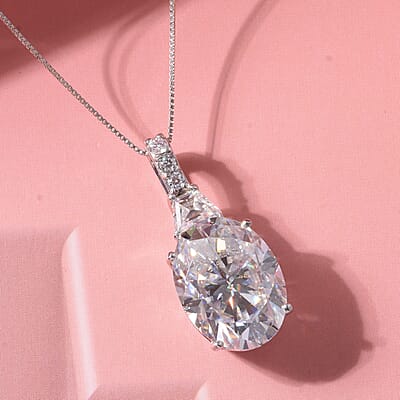 D'Joy Moissanite 10.60 ctw Timeless Brilliance Pendant Necklace in Rhodium Over Sterling Silver 18 Inches