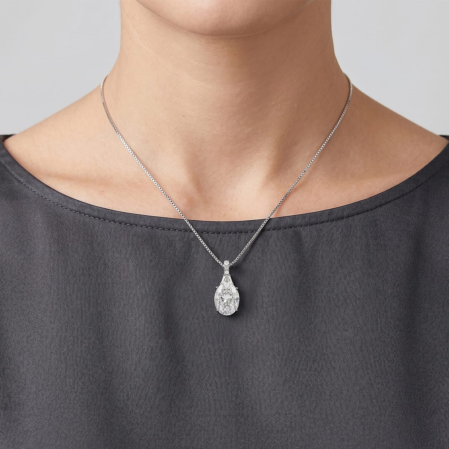 D'Joy Moissanite 10.60 ctw Timeless Brilliance Pendant Necklace in Rhodium Over Sterling Silver 18 Inches