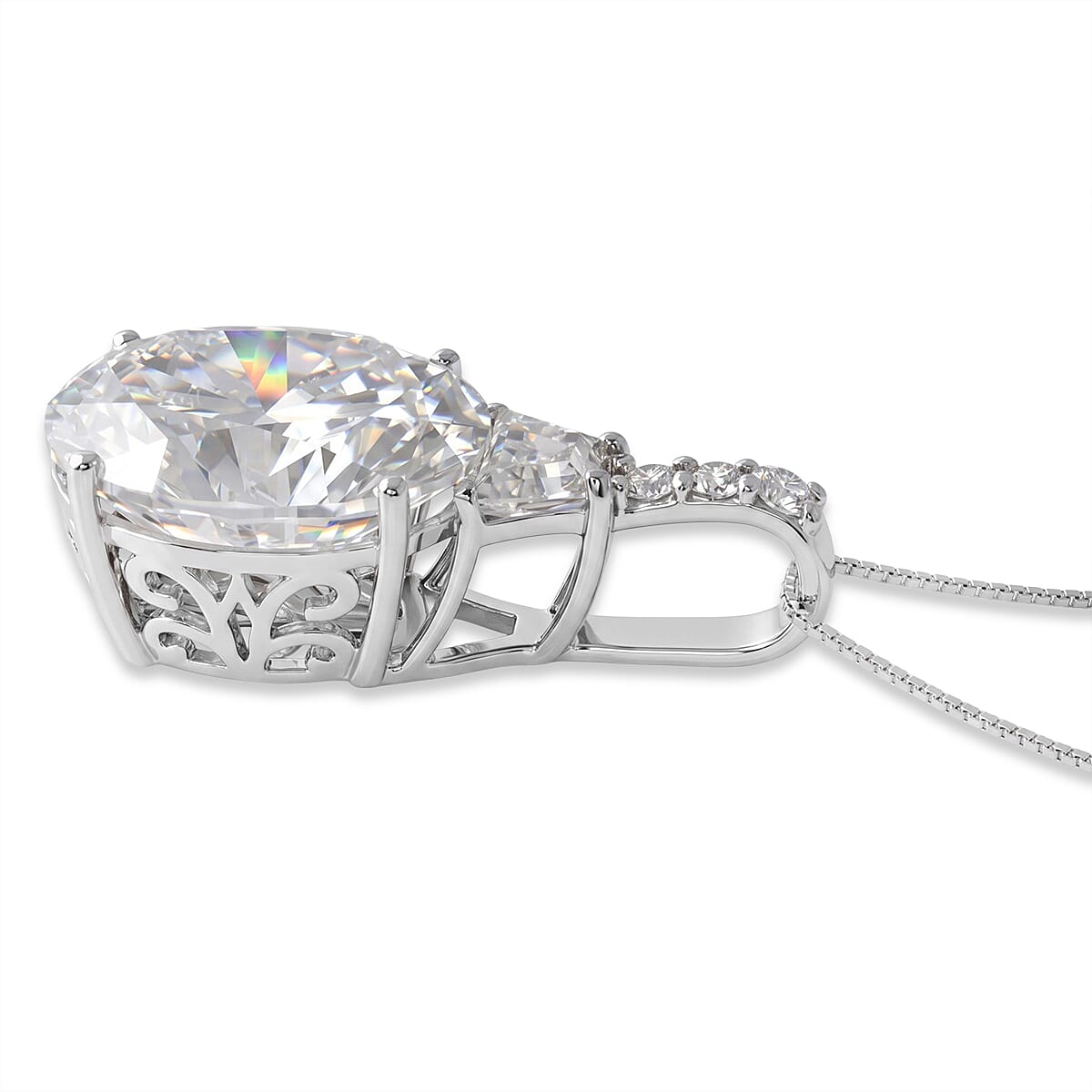 D'Joy Moissanite 10.60 ctw Timeless Brilliance Pendant Necklace in Rhodium Over Sterling Silver 18 Inches