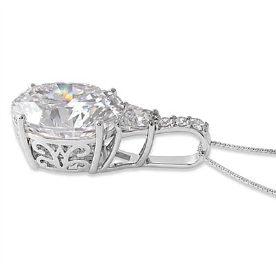 D'Joy Moissanite 10.60 ctw Timeless Brilliance Pendant Necklace in Rhodium Over Sterling Silver 18 Inches