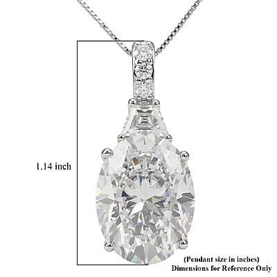 D'Joy Moissanite 10.60 ctw Timeless Brilliance Pendant Necklace in Rhodium Over Sterling Silver 18 Inches